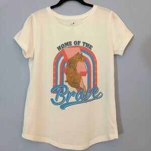 Jantzen Home Of The Brave Patriotic & Cheetah T-shirt - Womens Size Medium